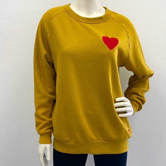 Aviator Nation Sweaters - AVIATOR NATION • Heart Embroidery Crew Sweatshirt in Yellow
